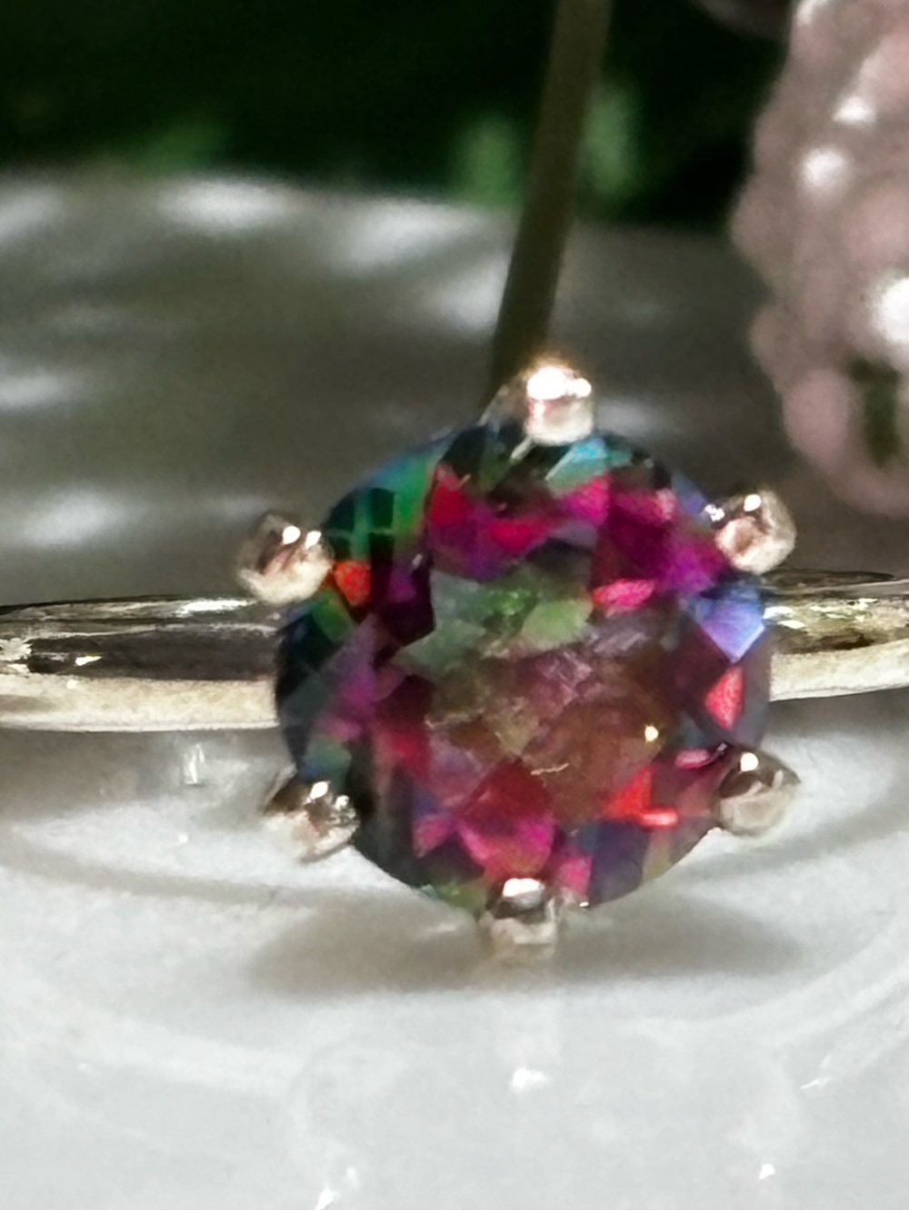 Rainbow Mystic Natural Topaz Solitaire Ring - Ring Size: 5 - Picture 3 of 3